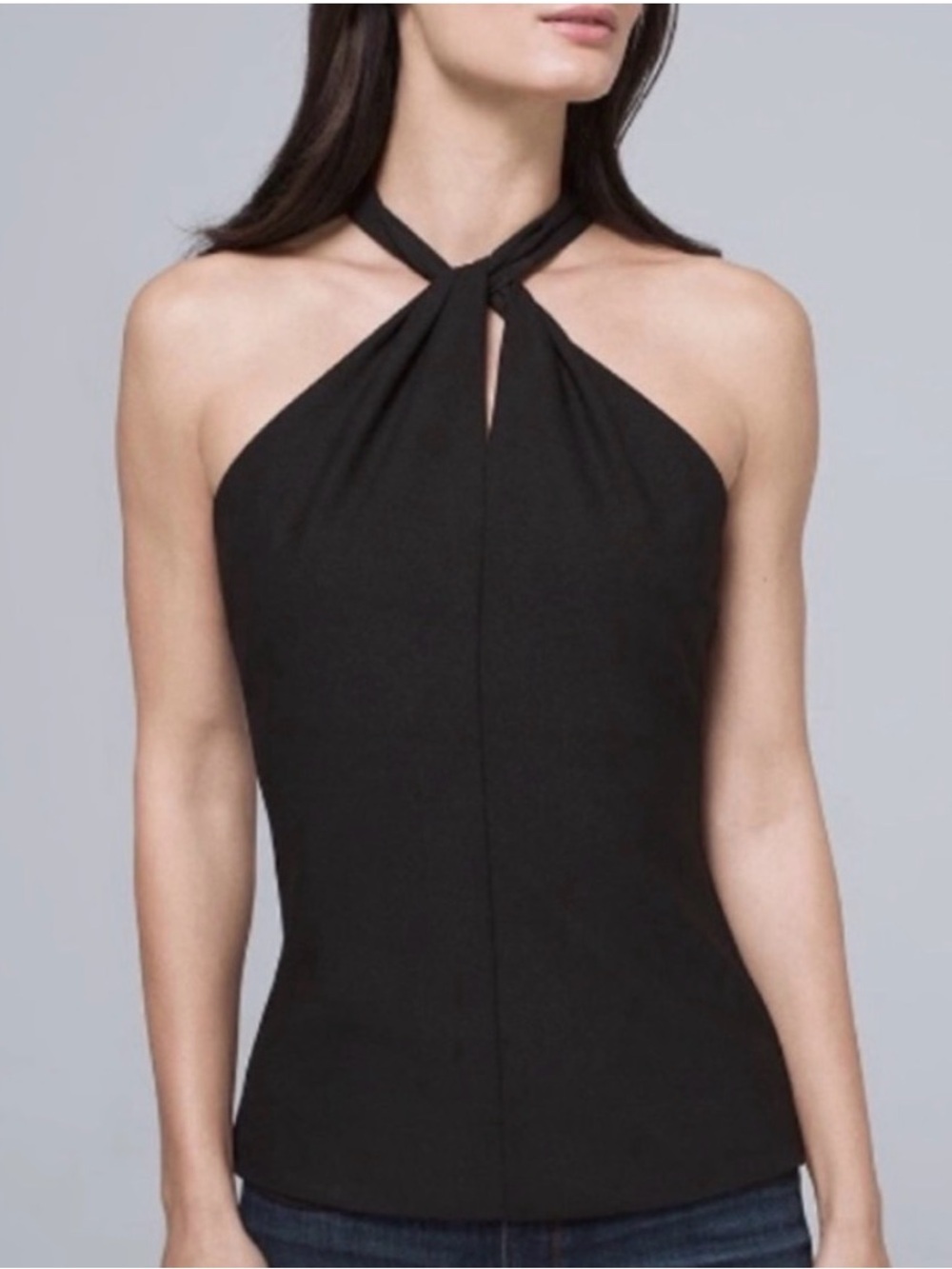 White House Black Market Black Strapless Twist-Neck Top